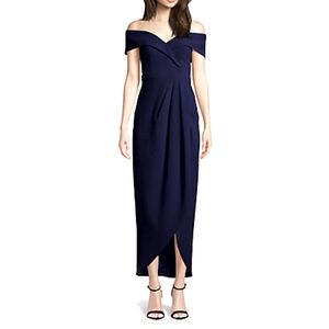 NEW XSCAPE Off-The-Shoulder Tulip High-Low Navy Dress